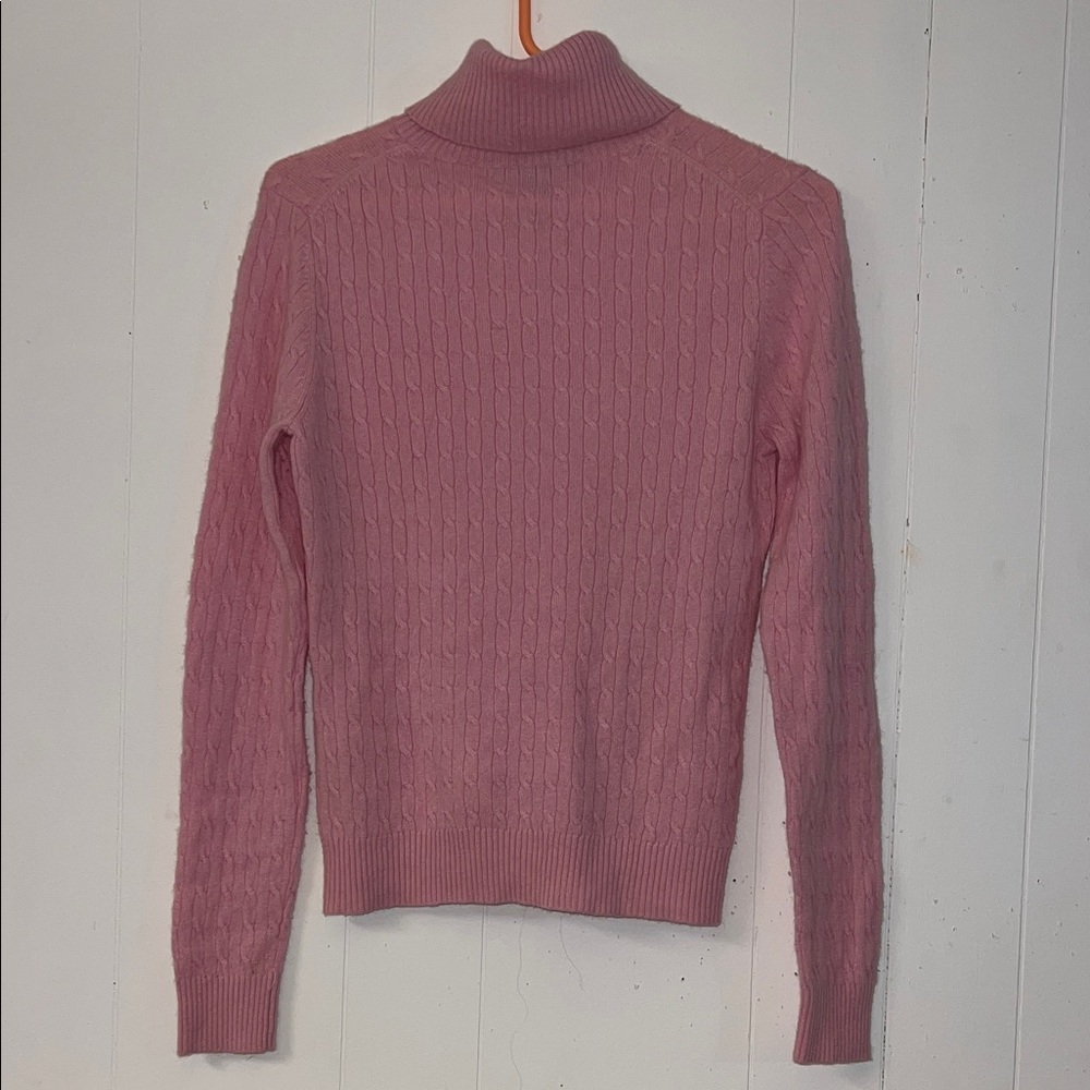 Marina Luna 100% Cashmere Pink Cable Knit Turtleneck Sweater - Picture 2 of 5